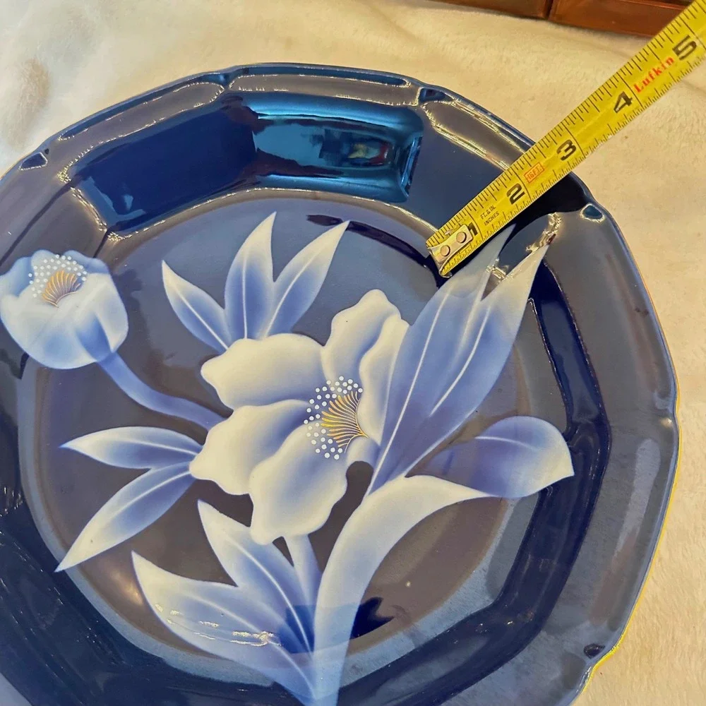 Vintage Japanese Fukagawa 11.5 Platter Bowl Cobalt Blue White Floral Gold Border